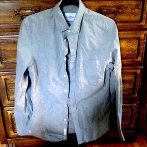 Red and blue polka dot button up shirt